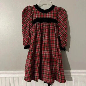 Vintage JO LENE Holiday Dress Girl’s Size 4 Portrait Plaid with Velvet Trim USA